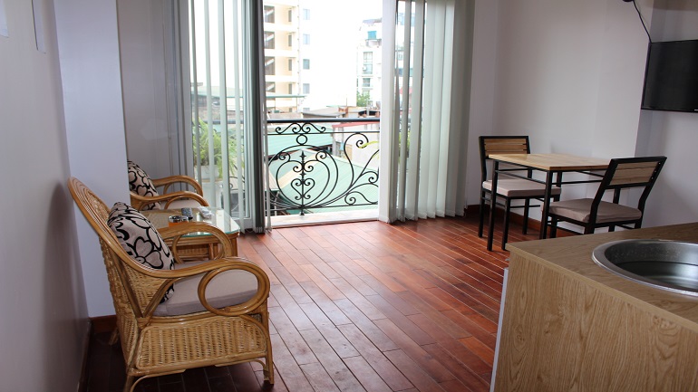 Balcony 1 – bedroom apartment with good price in Hoan Kiem district, Ham Long street for rent