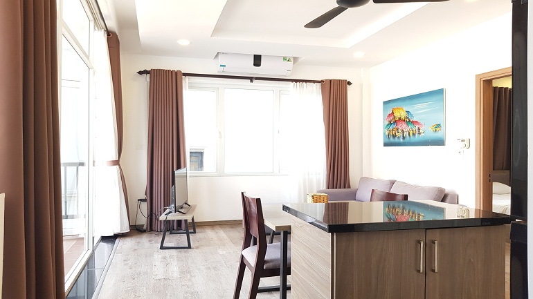 Bright one bedroom apartment with balcony in To Ngoc Van street, Tay Ho district for rent