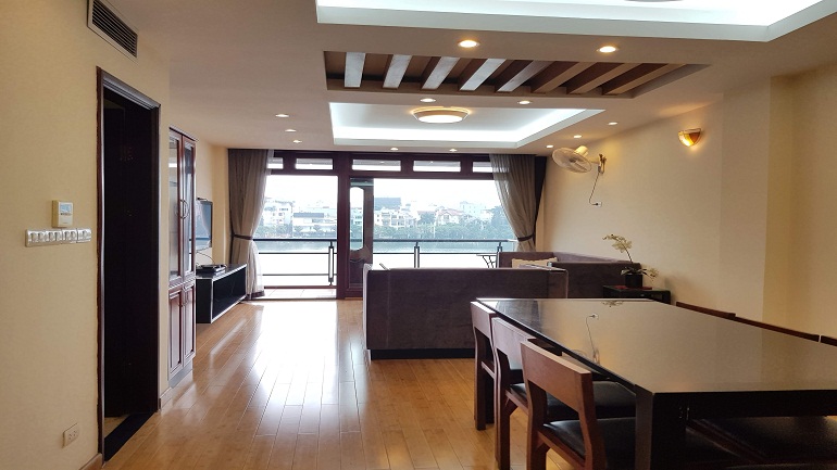 Lake – view two bedroom apartment with balcony in Quang An street, Tay Ho district for rent