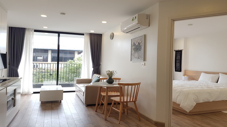 Modern 1 – bedroom apartment with big balcony in To Ngoc Van street, Tay Ho district for rent