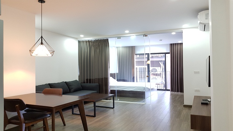 Balcony modern 1 – bedroom apartment in To Ngoc Van street, Tay Ho district for rent