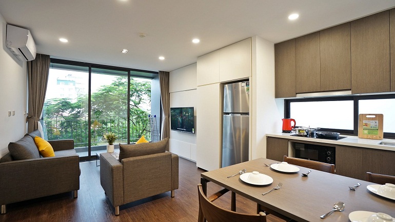 Elegant one bedroom apartment with balcony in To Ngoc Van street, Tay Ho district for rent