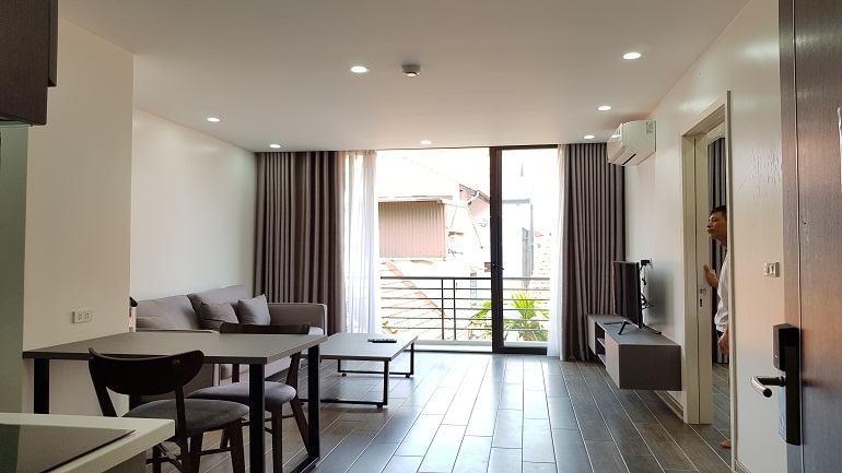 Elegant 1 – bedroom apartment with long balcony in To Ngoc Van street, Tay Ho district for rent