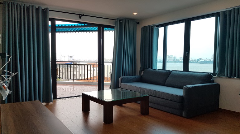 Lake – view one bedroom apartment with big balcony in Quang Khanh street, Tay Ho district for rent
